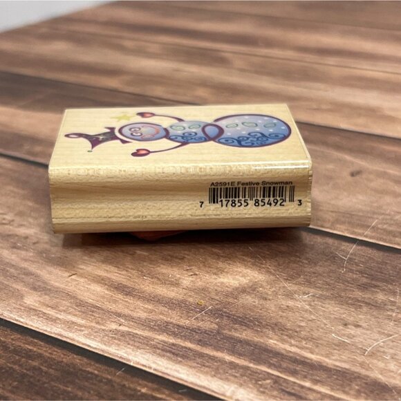 HTF RUBBER STAMPEDE FESTIVE SNOWMAN A2591E WOOD MOUNTED RUBBER STAMP - Picture 3 of 6